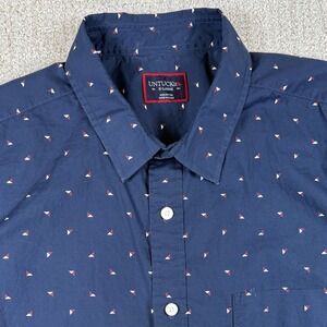 UNTUCKit Men's XL Blue Geometric AOP Short Sleeve Button Up Shirt